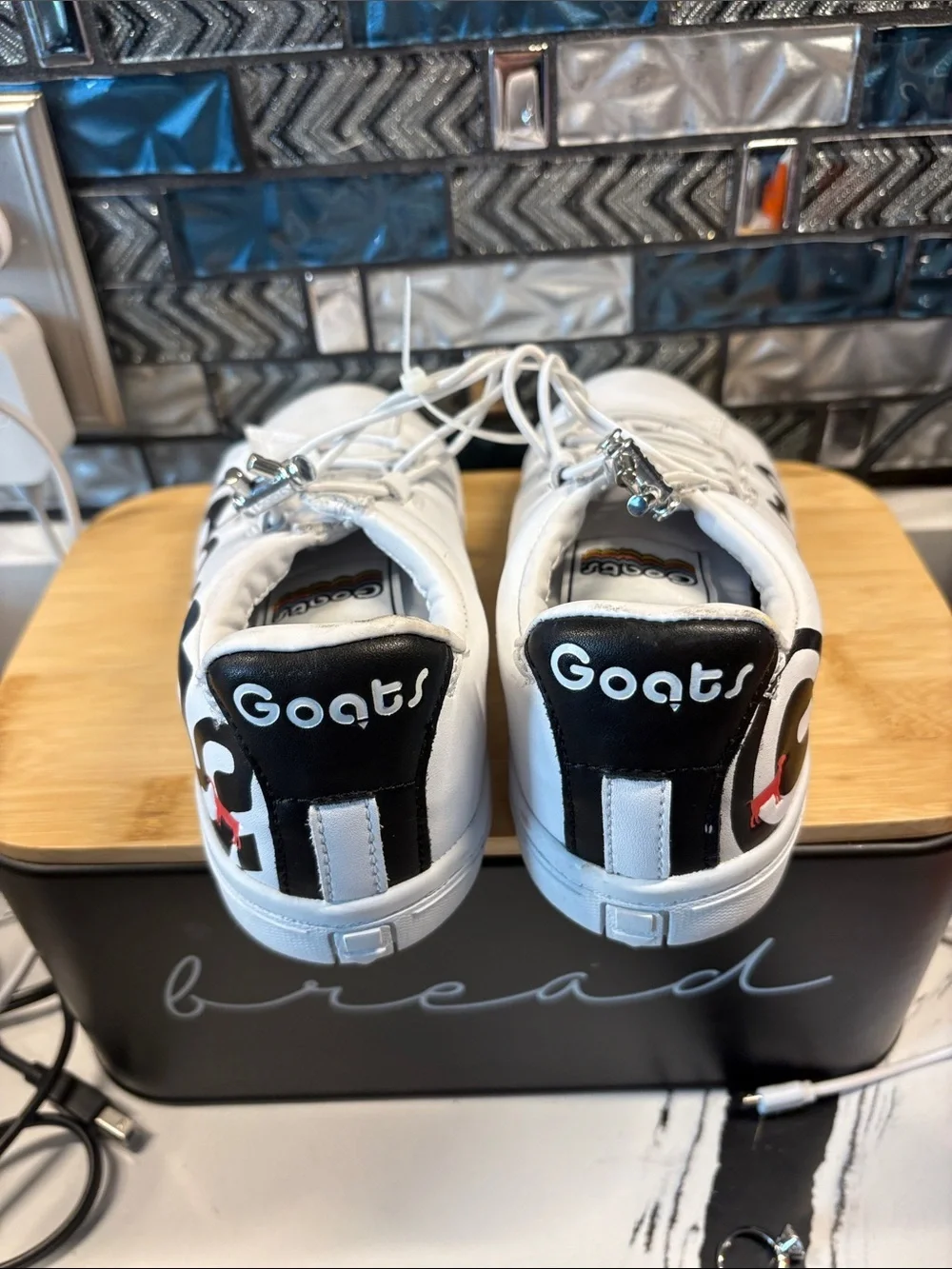 Kids White Sneakers with Black Logo Graphic